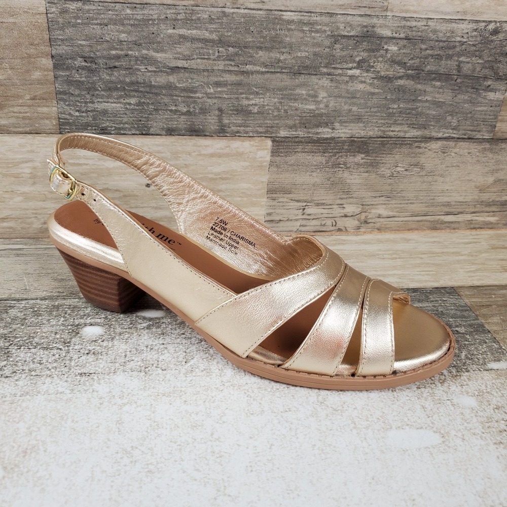 Coldwater Creek Charisma Womens Sandals Sz 7.5 W Gold Leather Slingback Block